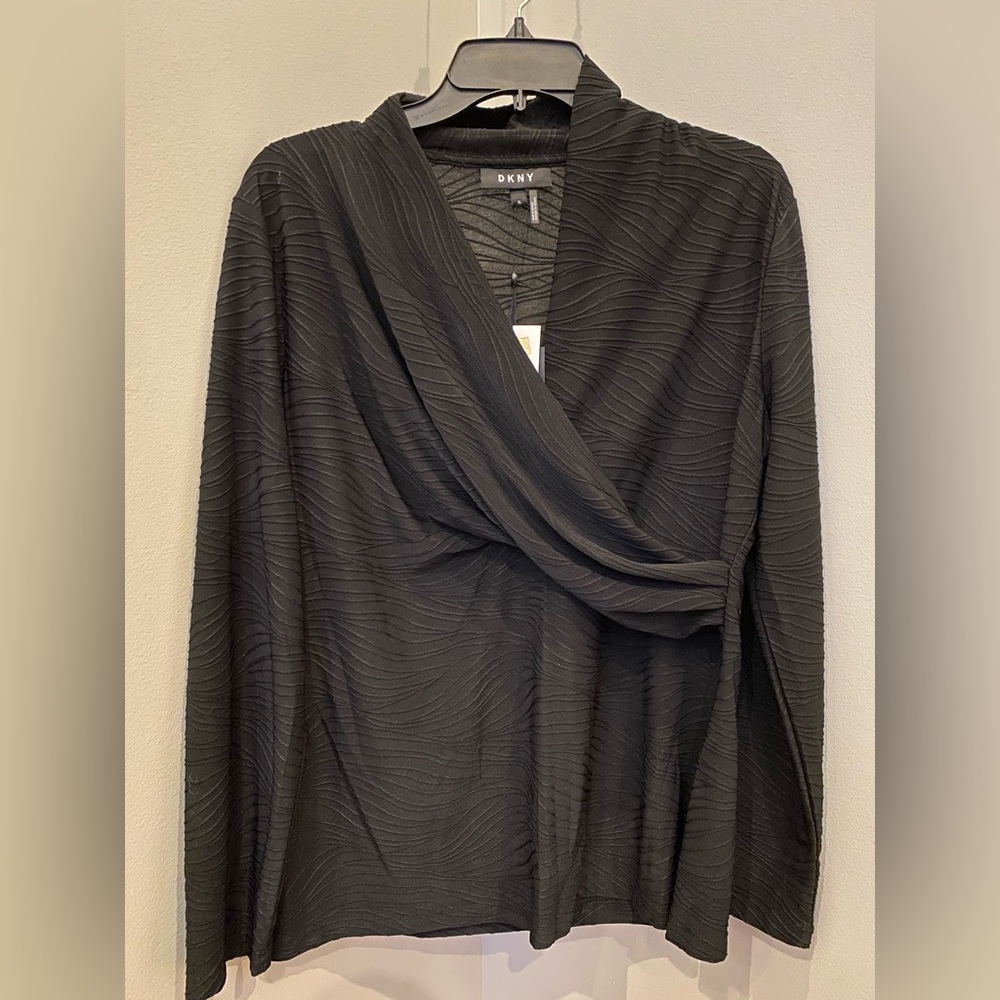 Long Sleeve V-Neck Side Ruched Top XL